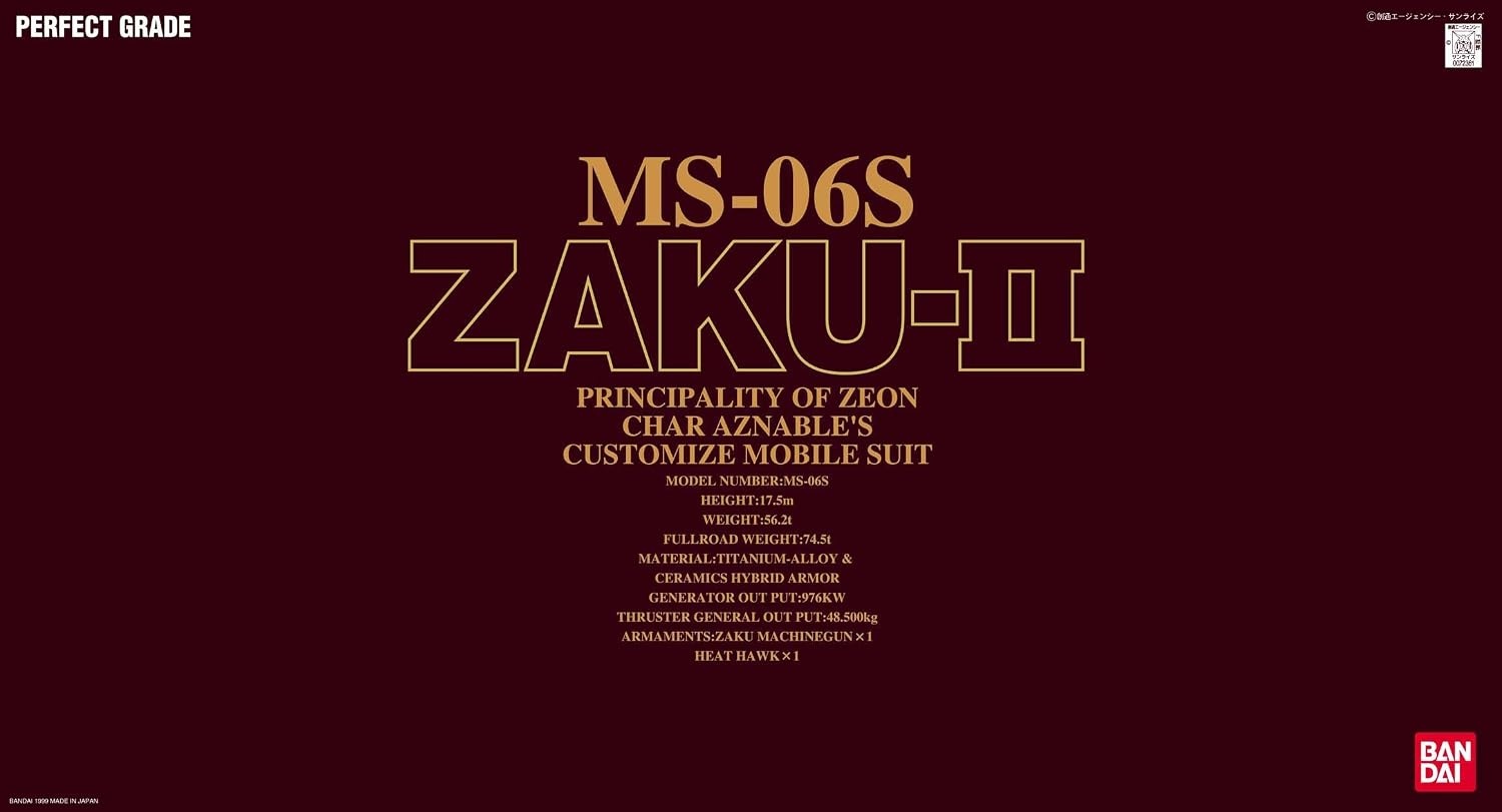 Bandai Hobby MS-06S Char’s Zaku II Mobile Suit Gundam Perfect Grade Action Figure, Scale 1:60
