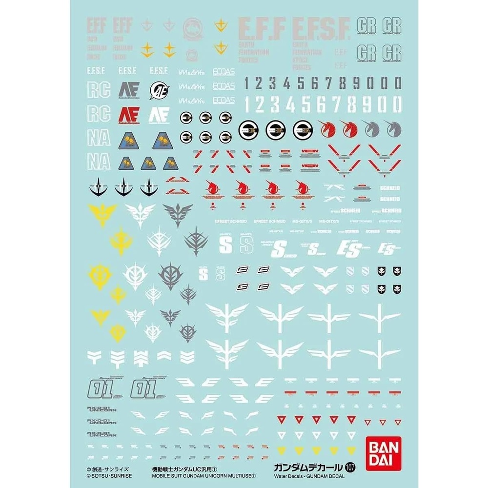 Bandai Hobby – Gundam Unicorn – #107 GD-107 Mobile Suit Gundam UC 1, Bandai Spirits Water-Slide Decals