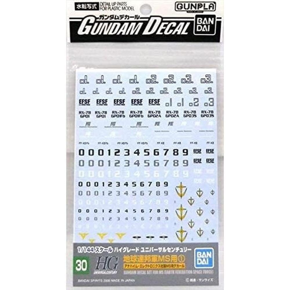 Bandai Hobby – 30 Minute Missions – Water Decals, Bandai Spirits Water-Slide Decals(Mobile Suit Gundam Multi-use Earth Federation 1)