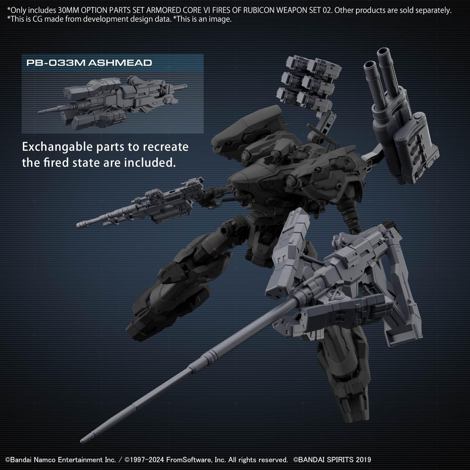 Bandai Hobby – Armored Core VI Fires of Rubicon – #02 Option Parts Set – Weapon Set 02 30 MM 1/144 Model Kit