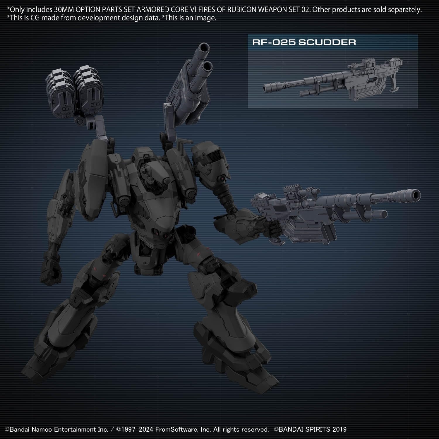 Bandai Hobby – Armored Core VI Fires of Rubicon – #02 Option Parts Set – Weapon Set 02 30 MM 1/144 Model Kit