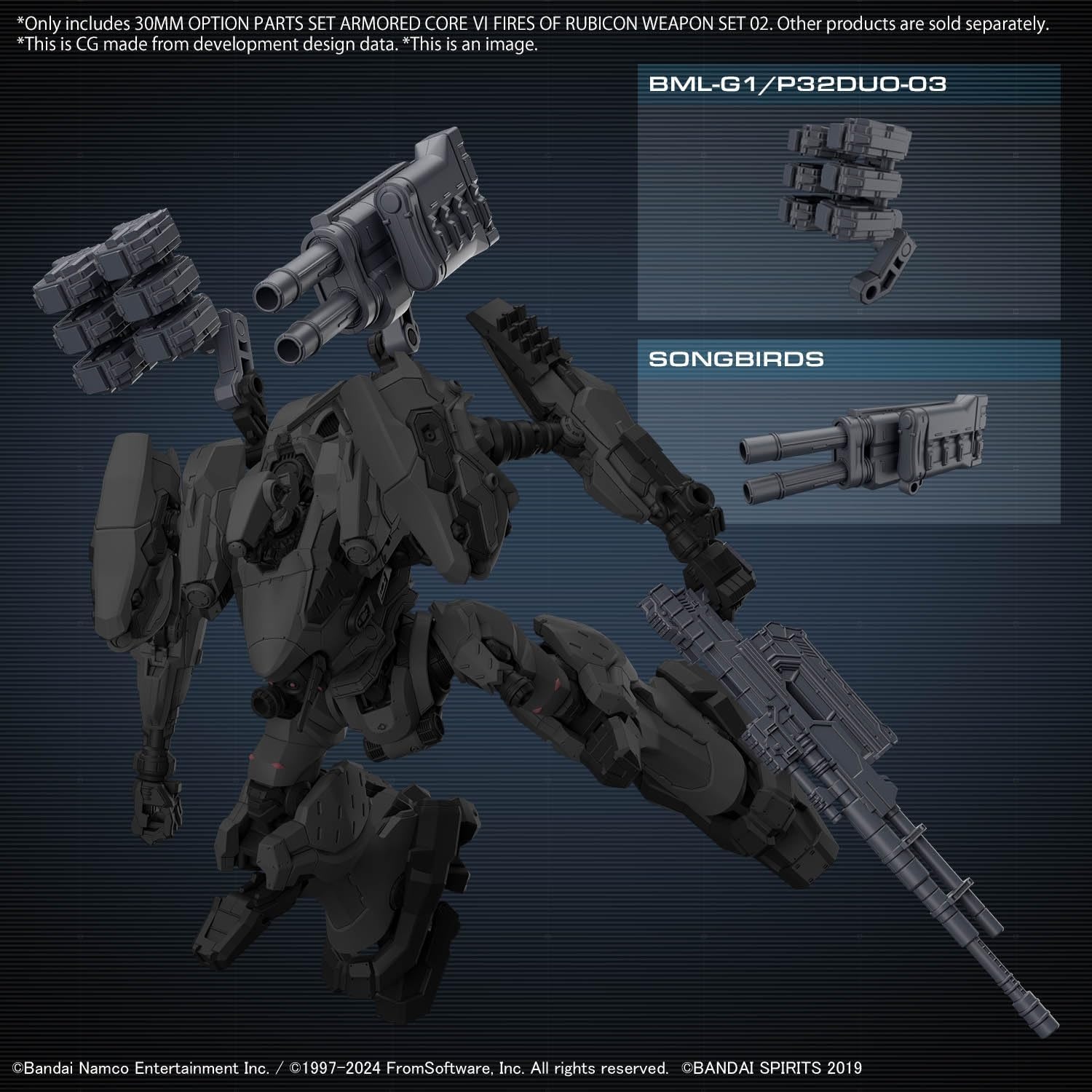 Bandai Hobby – Armored Core VI Fires of Rubicon – #02 Option Parts Set – Weapon Set 02 30 MM 1/144 Model Kit